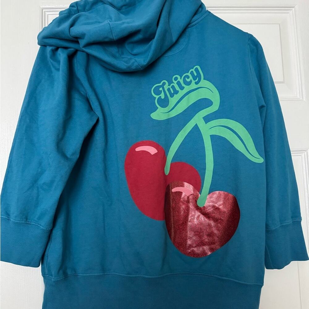 Juicy Couture Blue 3/4 Sleeve Tie Front Hoodie